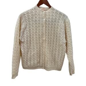 Vintage 1950s Pale Yellow 100% Pure Wool Cardigan Sweater RARE!